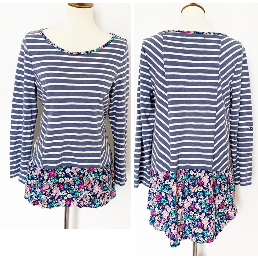 Postage stamp (ANTHRO) striped top, floral trim